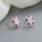 Purple Flowers Pattern Fine Jewelry 925 Sterling Silver Flower Earrings For Women