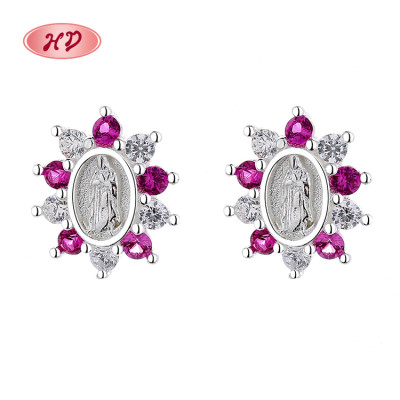 Purple Flowers Pattern Fine Jewelry 925 Sterling Silver Flower Earrings For Women