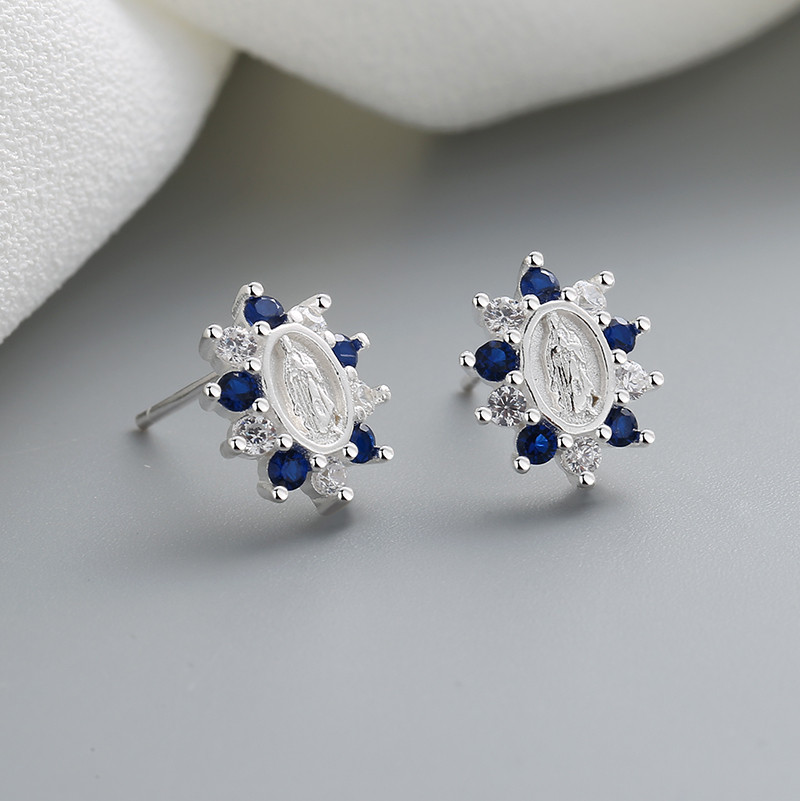 Sterling Silver Blue Floral Women's Earrings