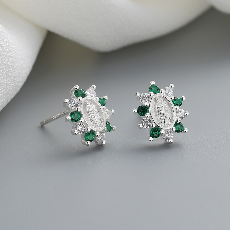 Sterling Silver Green Floral Women's Earrings