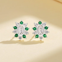 Green Flower Fashion Jewelry 925 Vintage Sterling Silver Stud Earrings For Women