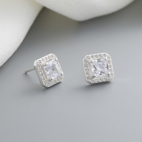 925 Sterling Silver Cubic Zircon For Girls Custom Classic Vintage Fashion Jewelry Stud Earrings