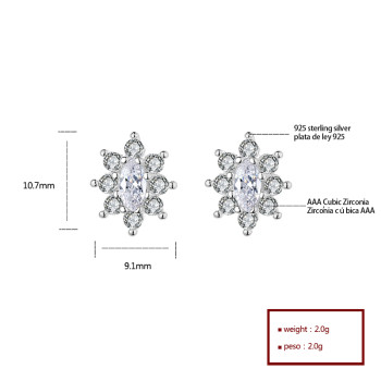 Colorful Flower Fashion Jewelry For Women Cut Zircon Womens 925 Silver Small Stud Earrings