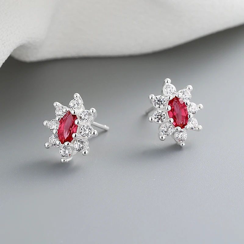 Wholesale Fashionable Silver Red Flower Lady Earrings