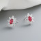 Red 925 Sterling Silver Cubic Zircon Vintage Fashion Jewelry For Women Flower Stud Earring