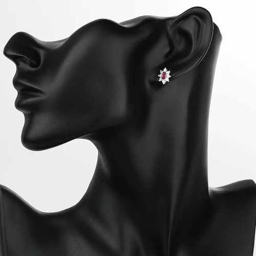 Red 925 Sterling Silver Cubic Zircon Vintage Fashion Jewelry For Women Flower Stud Earring