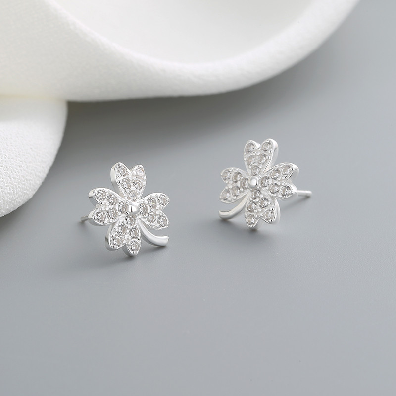 Silver Petal Heart-shaped Flower Earrings for Women