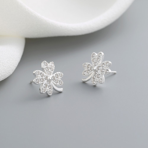 Luxury Fashion Clover Jewelry For Anniversary Party 925 Sterling Silver Flower Earrings For Women