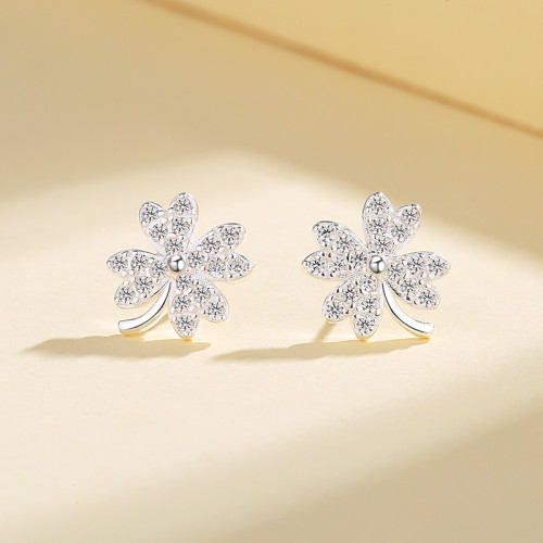 Luxury Fashion Clover Jewelry For Anniversary Party 925 Sterling Silver Flower Earrings For Women