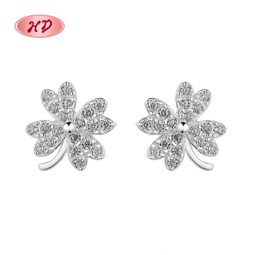 Luxury Fashion Clover Jewelry For Anniversary Party 925 Sterling Silver Flower Earrings For Women