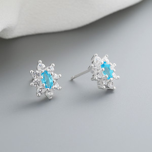 Blue Flower Cubic Zircon Vintage Classic For Ladies Vintage Fashion Jewelry Stud Earrings