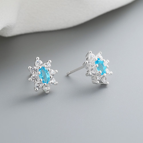 Blue Flower Cube zircon retro Classic Lady retro Fashion Jewelry Orejeras