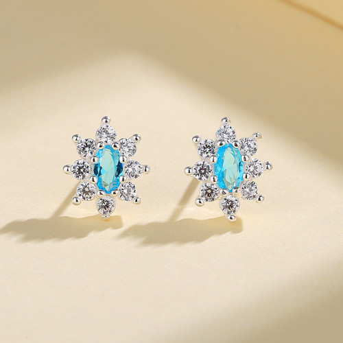 Blue Flower Cubic Zircon Vintage Classic For Ladies Vintage Fashion Jewelry Stud Earrings