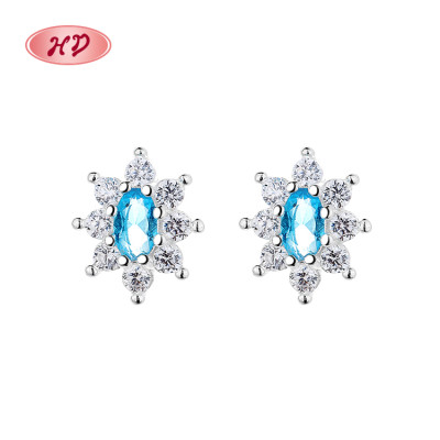 Blue Flower Cubic Zircon Vintage Classic For Ladies Vintage Fashion Jewelry Stud Earrings