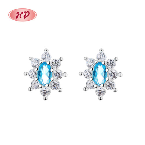 Blue Flower Cube zircon retro Classic Lady retro Fashion Jewelry Orejeras