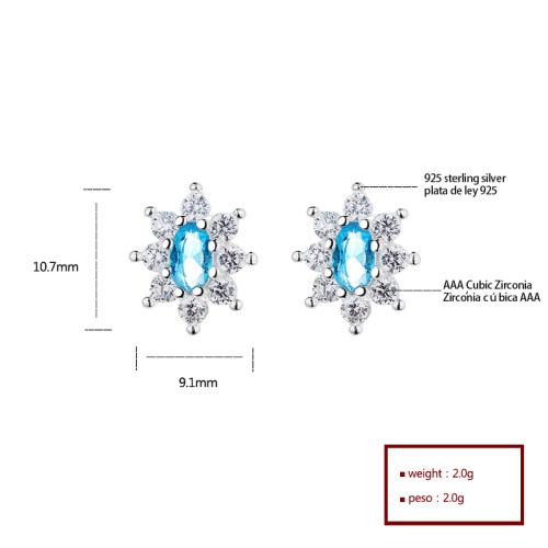 Blue Flower Cubic Zircon Vintage Classic For Ladies Vintage Fashion Jewelry Stud Earrings