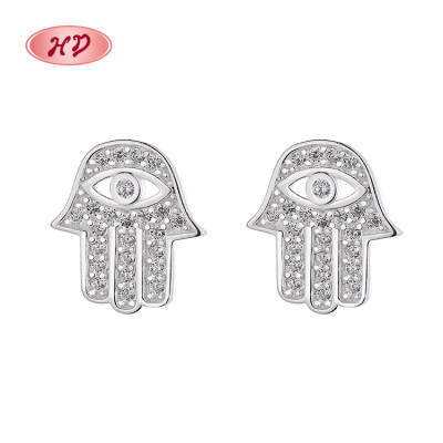 Eye And Hand Patterns Definition Cubic Zirconia Silver Stud Earrings For Women