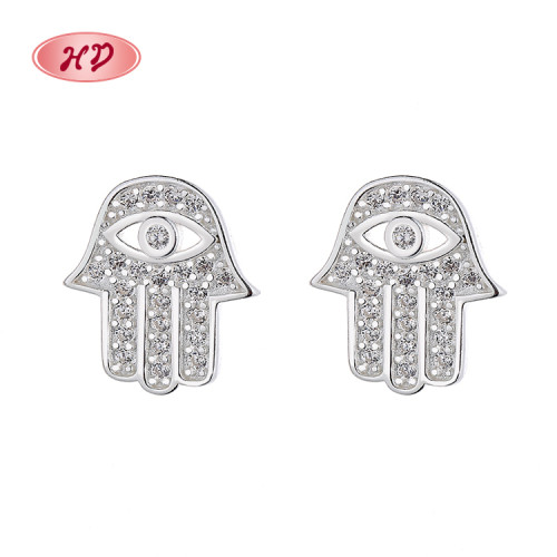 Eye And Hand Patterns Definition Cubic Zirconia Silver Stud Earrings For Women