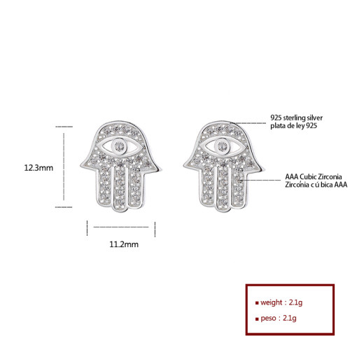 Patrones oculares y de manos definen pendientes de mujer con clavos de Zirconia cúbica y tremella