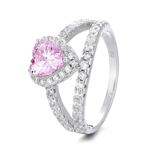 Anillo de plata en forma de corazón rosa para mujeres de moda al por mayor