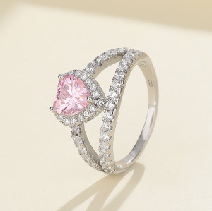 Anillo de plata en forma de corazón rosa para mujeres de moda al por mayor