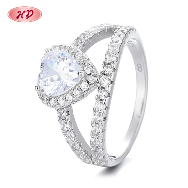 Heart Cubic Zircon Wedding Engagement 925 Sterling Silver Casual Rings For Ladies