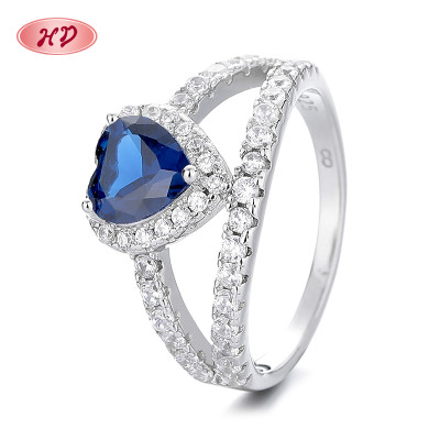 Corazón Azul retro 925 plata esterlina AAA cubo Zirconia anillo de mujer
