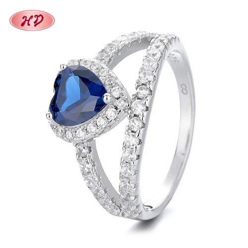 Corazón Azul retro 925 plata esterlina AAA cubo Zirconia anillo de mujer