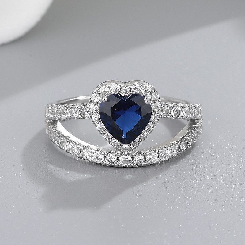 Silver Blue Heart-shaped Women's Ring