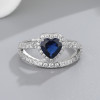 Corazón Azul retro 925 plata esterlina AAA cubo Zirconia anillo de mujer
