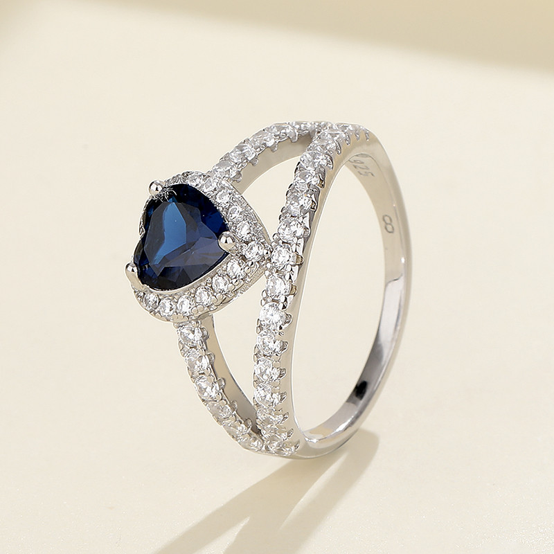 Silver Blue Heart-shaped Women's Ring