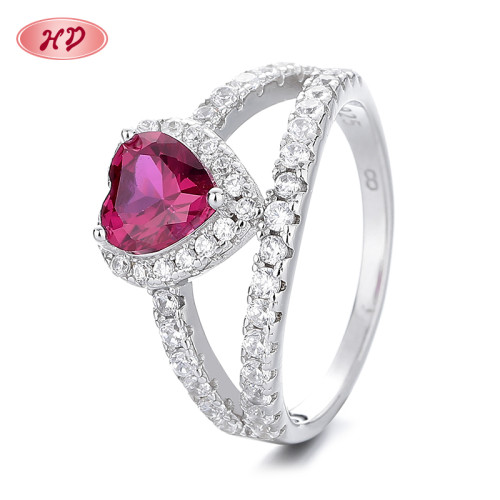 Pink Heart Shape Cubic Zircon Engagement Fine Jewelry 925 Silver  Rings For Women