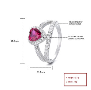 Pink Heart Shape Cubic Zircon Engagement Fine Jewelry 925 Silver  Rings For Women