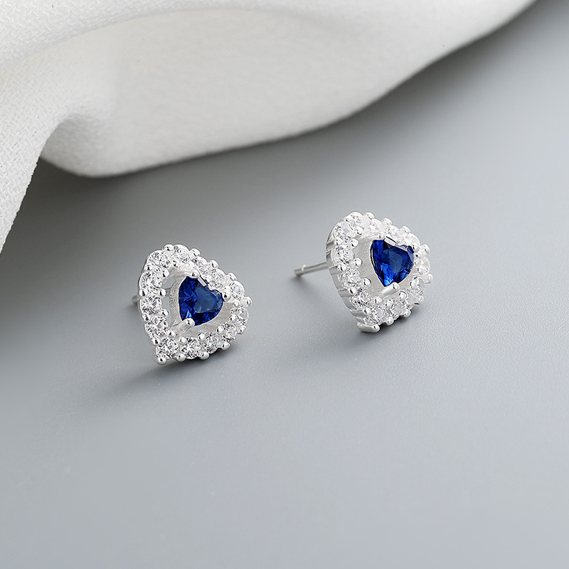 Silver Blue Heart-Shaped Women's Earrings