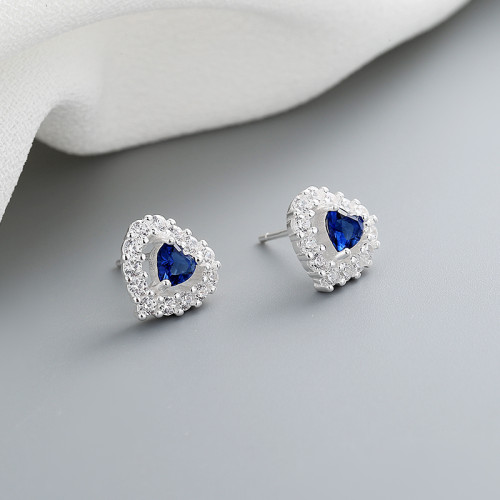 Joyas de moda de zircon en forma de corazón pendientes de plata retro para mujeres 925