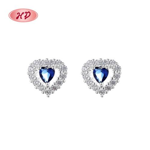 Joyas de moda de zircon en forma de corazón pendientes de plata retro para mujeres 925