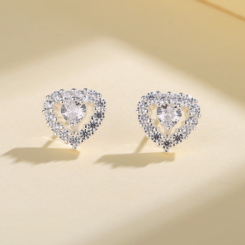 White Heart Fine Jewelry Cubic Zircon Fashion Summer 925 Silver Cute Earrings For Girls