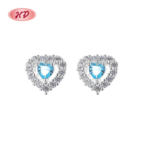 Blue Heart Shape For Ladies Vintage Cubic Zircon Earrings Jewelry New 2024