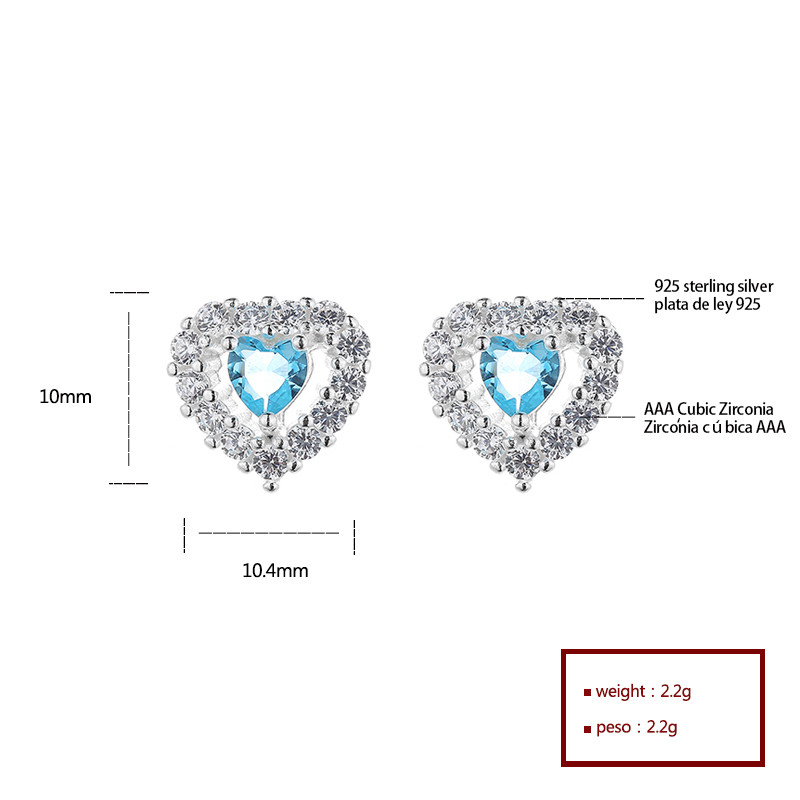 Sterling Silver Light Blue Heart Stud Earrings
