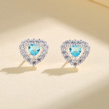 Blue Heart Shape For Ladies Vintage Cubic Zircon Earrings Jewelry New 2024