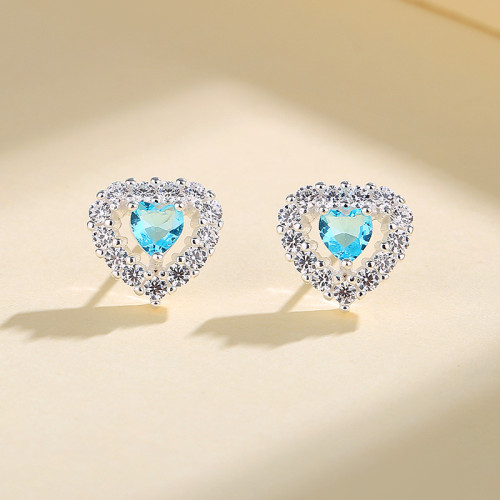 Blue Heart Lady retro Cube zircon pendientes joyas nuevo 2024