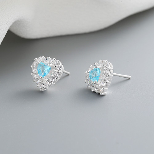 Blue Heart Lady retro Cube zircon pendientes joyas nuevo 2024