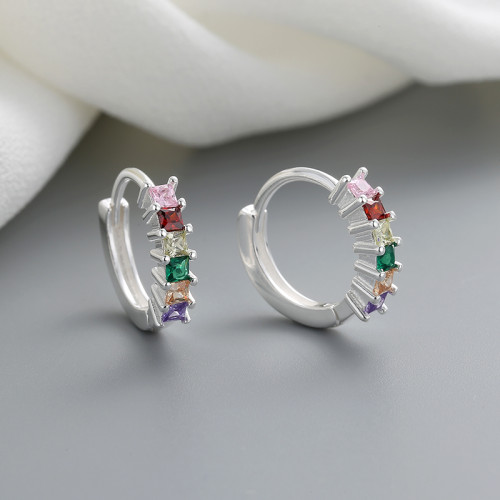 925 pendientes de zircon multicolor de plata esterlina huggie joyas de alta calidad personalizadas