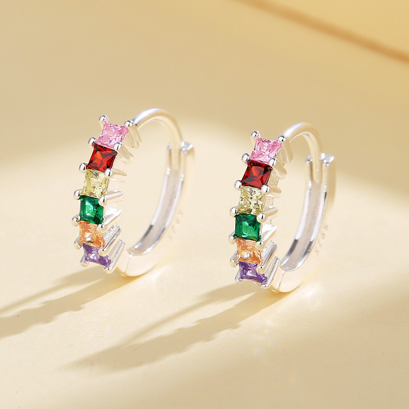 Wholesale Fashion Jewelry - Sterling Silver Colorful Square Earrings