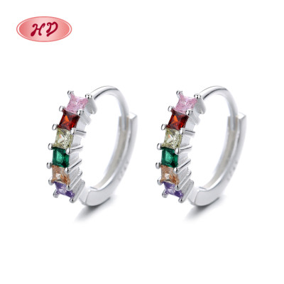 925 Sterling Silver Multi Cubic Zircon Huggie Earrings Custom Fine Jewelry
