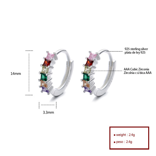 925 pendientes de zircon multicolor de plata esterlina huggie joyas de alta calidad personalizadas