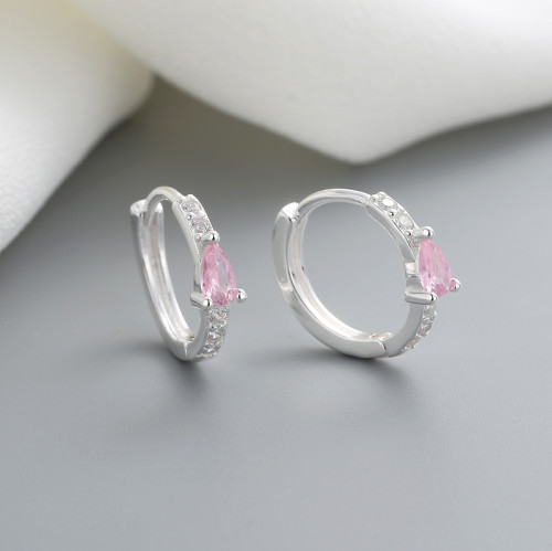 Wholesale Fine Jewelry For Women Vintage Pink Cubic Zircon Huggie Earrings 925 Sterling Silver