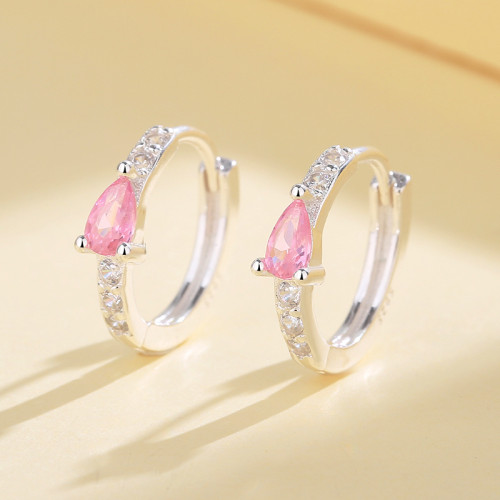 Wholesale Fine Jewelry For Women Vintage Pink Cubic Zircon Huggie Earrings 925 Sterling Silver