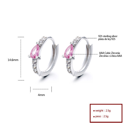 Wholesale Fine Jewelry For Women Vintage Pink Cubic Zircon Huggie Earrings 925 Sterling Silver