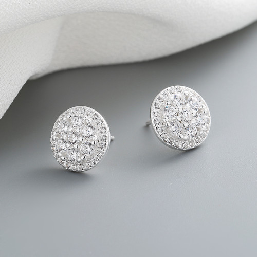 Round Pattern 925 Sterling Silver Cubic Zircon Classic Vintage Fashion Jewelry Stud Earrings